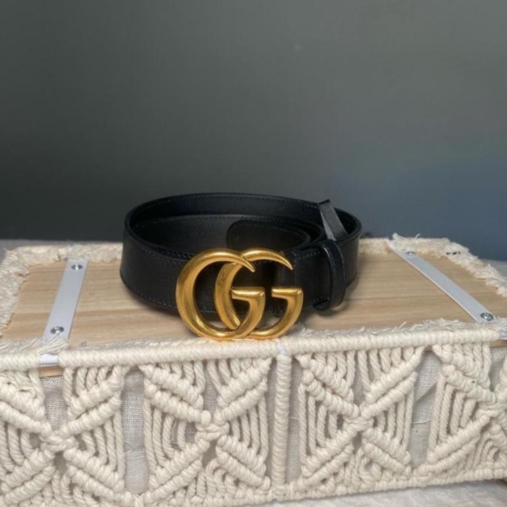 GUCCI BELT WOMENS BLACK DOUBLE G BUCKLE